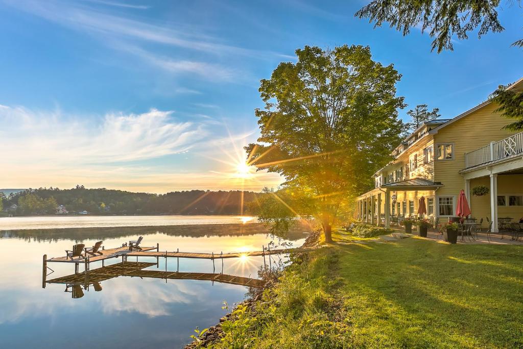 Ripple Cove Hotel at sunset on Lake Massawippi